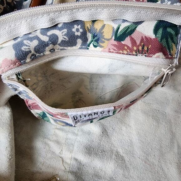Gitano Floral Tapestry Weekender Duffle Bag With Leather Straps 90's Vintage - Picture 10 of 11